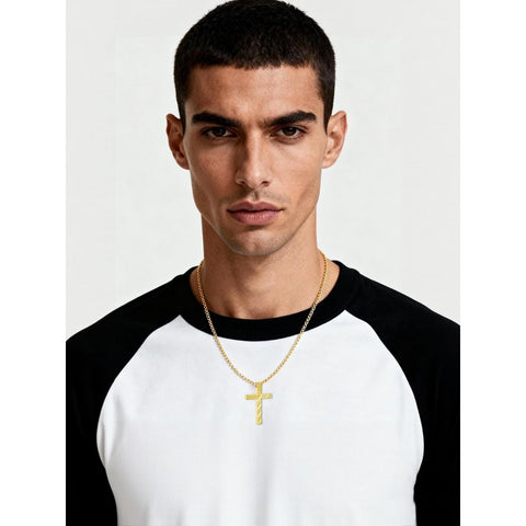 Bible Verse 14K Gold Plated American Flag Cross Necklace for Men