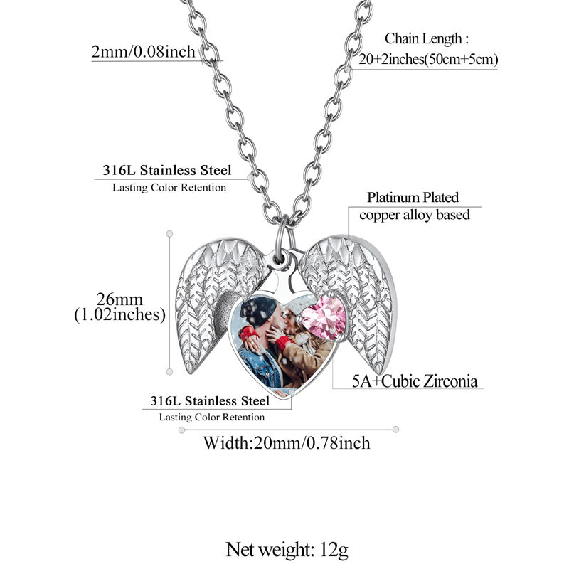 Copper Personalized Bitrthstone Photo Heart Pendant Necklace