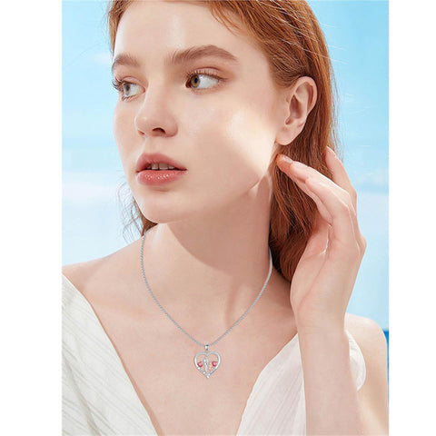Sterling Silver Birthstone Father-Daughter Pendant Necklace Engraved with I Love You Forever