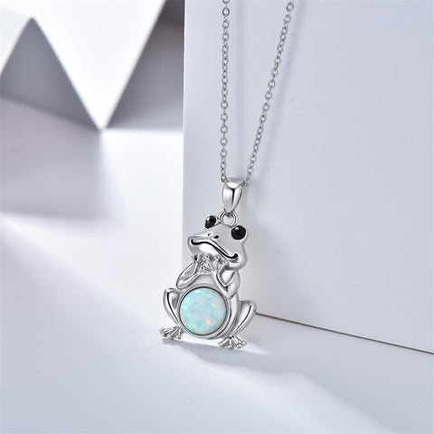 S925 Sterling Silver Frog Necklace for Women Opal/Turquoise/Moonstone/Moss Agate Necklace Pendant Necklace for Women