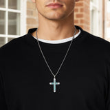 14K Gold Plated Turquoise Malachite Cross Necklace for Men Christianity Cross Jewelry