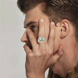 Sterling Silver 10K 14K 18K Gold Emerald Cut Gemstone Engagement Ring Wedding Anniversary Ring for Men