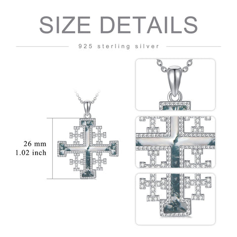 Sterling Silver Cross Clover Rose Turquoise Moss Agate Healing Crystal  Tree of Life Christ Crucifix Pendant Necklace