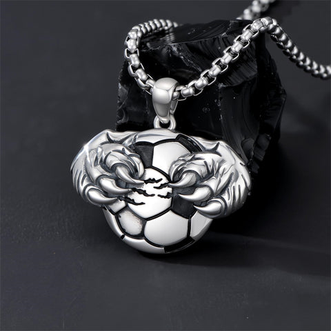 Sterling Silver Bear Claw Basketball Baseball Football Sports Pendant Necklace for Men