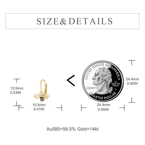 14K Yellow Gold Honey Bee Leverback Earrings