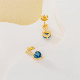 14K Solid Gold Natural London Blue Topaz Drop Earrings for Women 14K Real Gold 5MM heart Cut Genuine Blue Topaz Stud Earrings