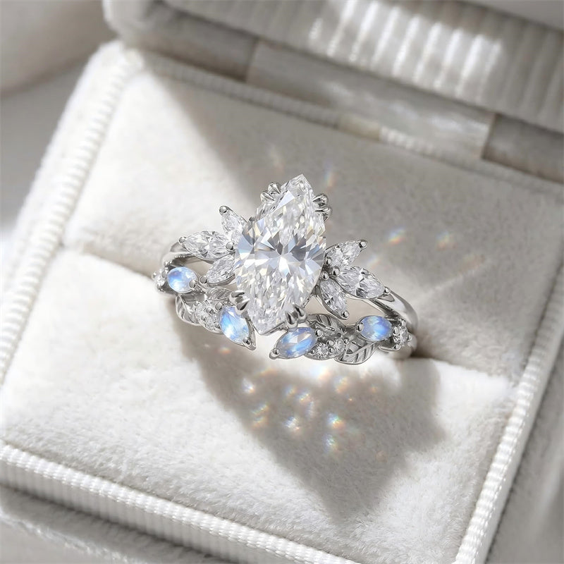 Sterling Silver 10K 14K 18K Gold 1CT-4CT Heart Round Teardrop Oval Moissanite Engagement Rings Set for Women