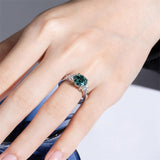 Sterling Silver 3.0 Carat Green Moissanite Engagement Ring