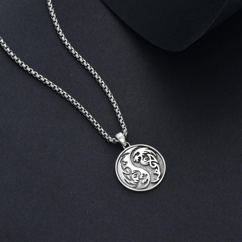 Sterling Silver Yin Yang Wolf Dragon Scorpion Tiger Wolf Phoenix Pendant Necklace