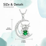 Sterling Silver Round Heart Birthstone Highland Cow Pendant Necklace Fluffy Cow Jewelry Gifts Birthday Christmas