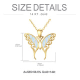 14K Real Gold Butterfly Necklace with Blue Opal Yellow Gold Butterfly Pendant Necklace Jewelry Gifts for Women