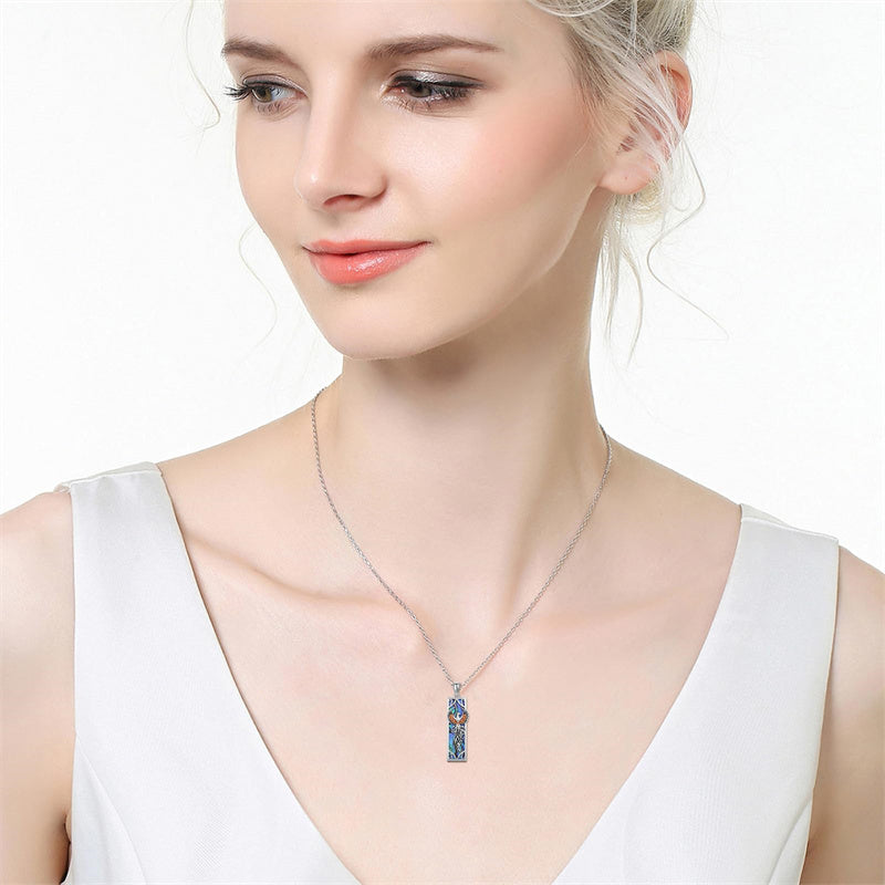 Sterling Silver Abalone Shell Bar Cardinal Bee Butterfly Hummingbird Dragonfly Phoenix Pendant Necklace for Women