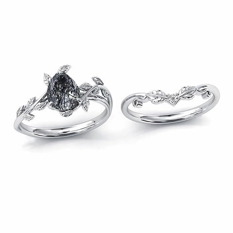 Sterling Silver 10K 14K 18K Gold 1ct Pear Shaped Gemstone Gemstone Engagement Ring Wedding Ring Sets