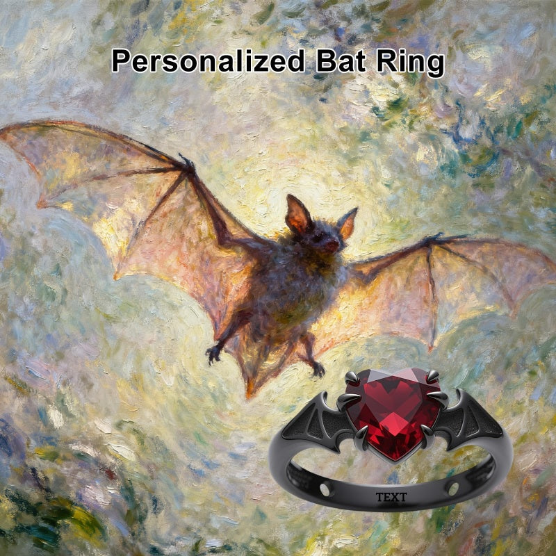 Sterling Silver Personalized Birthstone Punk Skull Bat Snake Ring Goth Jewelry for Halloween Birthday