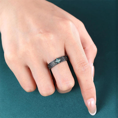 Sterling Silver 10K 14K 18K Gold Natural Leaf  Moss Agate Engagement Anniversary Couple Ring Sets