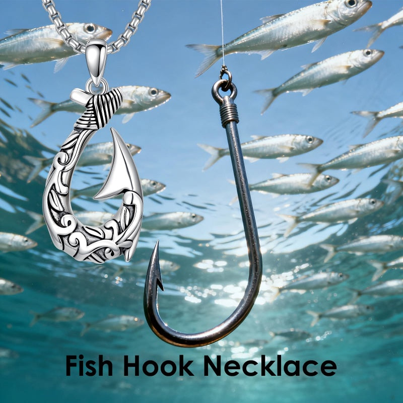 Sterling Silver Deer Bass Fish Wild Duck Fish Hook Pendant Necklace Hunting Jewelry Gifts for Men