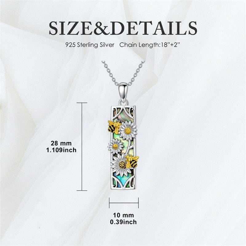 Sterling Silver Abalone Shell Bar Cardinal Bee Butterfly Hummingbird Dragonfly Phoenix Pendant Necklace for Women