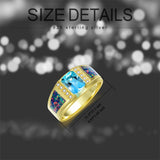 Sterling Silver Square Sapphire with Opal Gemstone Wedding Ring for Men