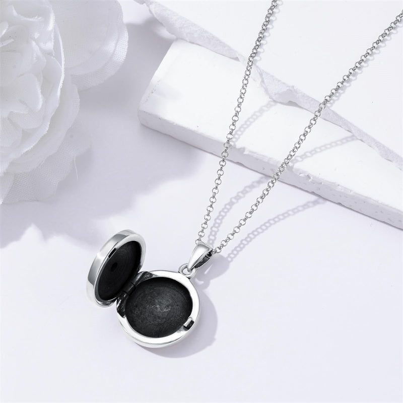 Sterling Silver Personalized Photo &Engraved Round Photo Necklace