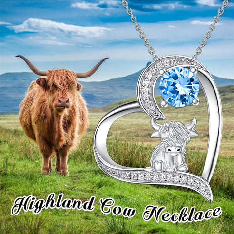 12 Months Birthstone Highland Cow Necklace Gifts for Women Girls Animal Cow Lover