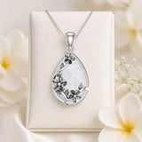 14K  White Gold Plated White Opal Flower Pendant Necklace Birthday Anniversary Jewelry Gifts for Women