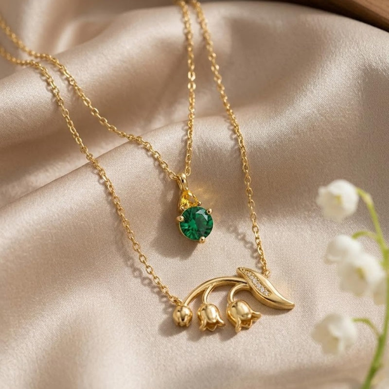 14K Gold Birthstone Birth Flower  Pendant Necklace Birthday Jewelry Gifts for Women
