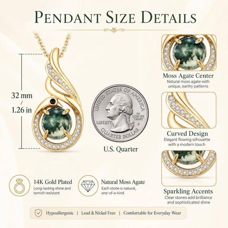 14K Gold Plated Moss Agate Pendant Necklace Boho Jewelry for Women