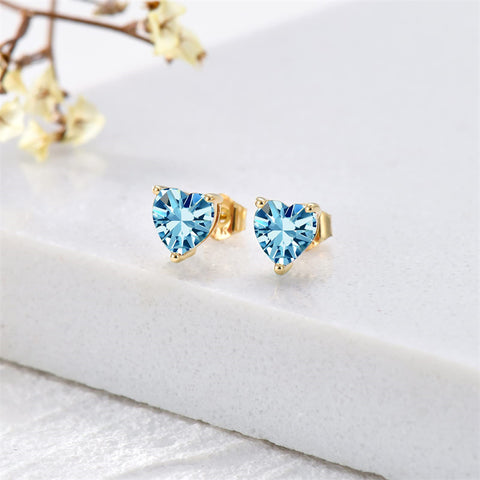 14K Gold Heart Topaz Garnet Stud Earrings