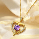 14K Gold Plated  12 Months Heart Birthstone Pendant Necklace Birthday Wedding Anniversary Jewelry Gifts for Women