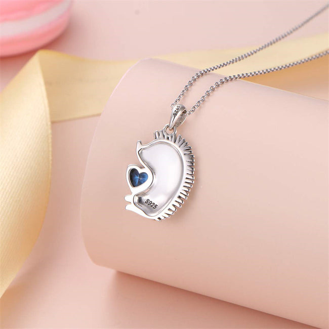 925 Sterling Silver Cute Animal Heart CZ Hedgehog Pendant Necklace Gift for Women Girls Birthday Gift