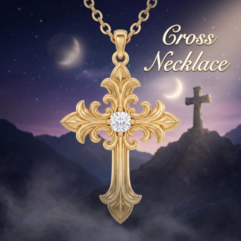 10K 14K 18K Gold Cross Pendant Necklace Religious Jewelry Gifts for Men and Women