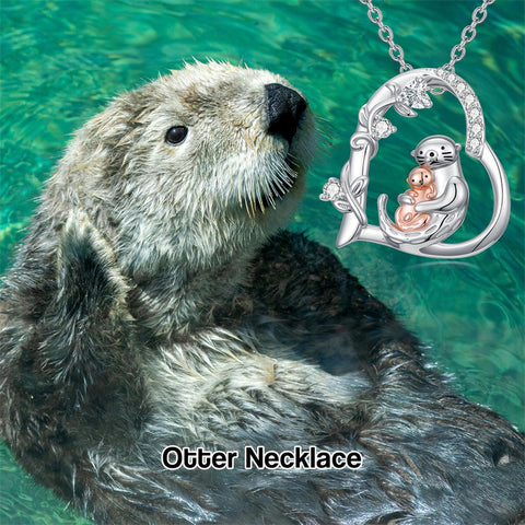 Sterling Silver Cubic Zircon Mother Daughter Mama Bear Giraffe Elephants Otters Penguins Heart Pendant Necklace