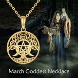 14K Gold Pentagram Pentacle Necklace Triple Moon Goddess Pentacle Necklace for Women Real Yellow Gold Pagan Wiccan Magic Amulet Necklace Jewelry Gifts