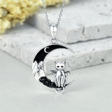 Gothic Jewelry Bat/Cat/Wolf/Spider Pendant Sterling Silver Crescent Moon Necklace for Women Girls Black Jewelry Gifts
