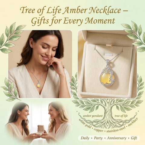 14K Gold Plated Teardrop Tree of Life Necklace for Women