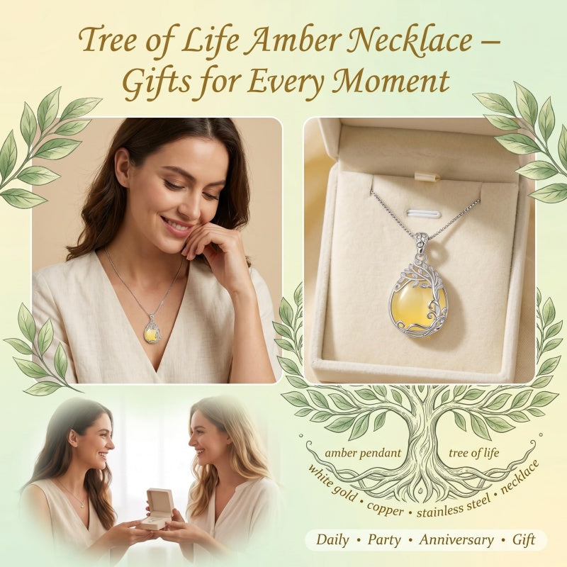 14K Gold Plated Teardrop Tree of Life Necklace for Women