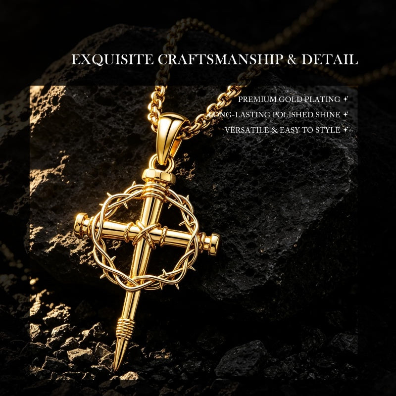 14K Gold Plated Cross Pendant Necklace for Men