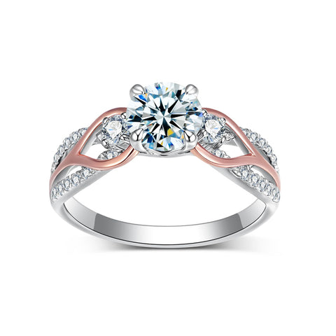 Sterling Silver Three Stone Moissanite Wedding Engagement Ring Sets