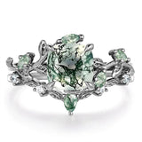 Sterling Silver 10K 14K 18K Gold 2CT Moss Agate Vine Leaf Women's Bridal Ring Sets for Wedding Engagement
