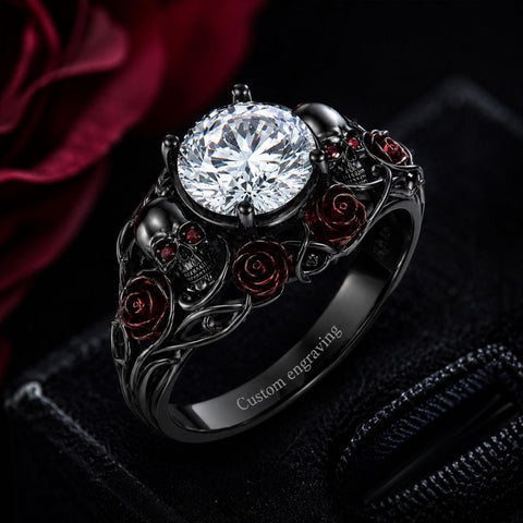 Sterling Silver 10K 14K 18K Gold Custom Engraved  Moissanite Gothic Ring for Women Halloween Gift