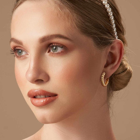 14K Gold Plated Twisted Rope Design Hoop Earrings for Women