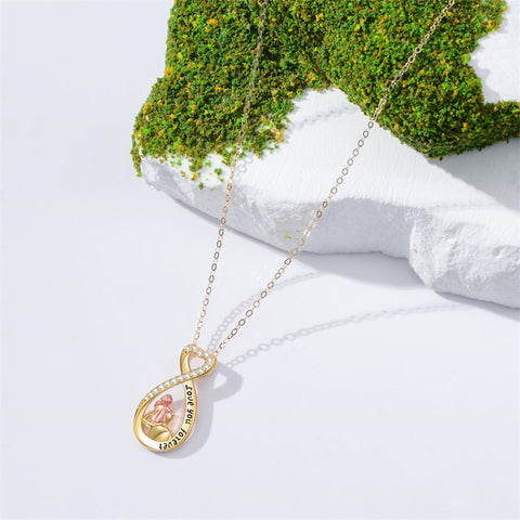 10K 14K 18K Real Gold Cubic Zirconia Daughter and Father Pendant Necklace with Engraved