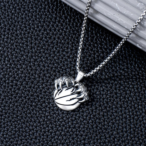 Sterling Silver Bear Claw Basketball Baseball Football Sports Pendant Necklace for Men