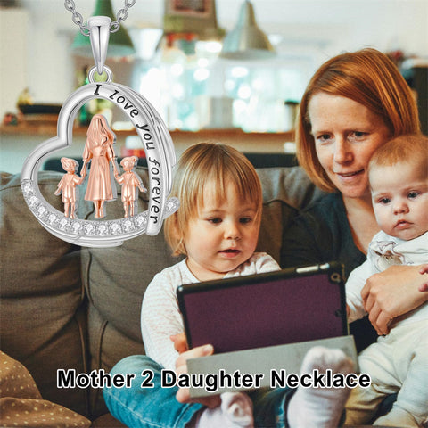 Sterling Silver Mother Daughter Father Daughter Sister Pendant Necklace Family Jewelry for Christmas Mother's Day