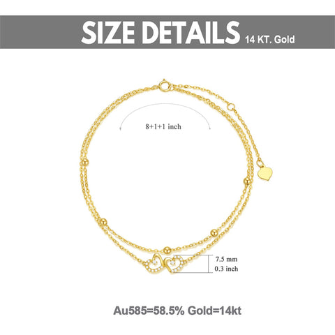 14K Gold Heart Layered Anklet