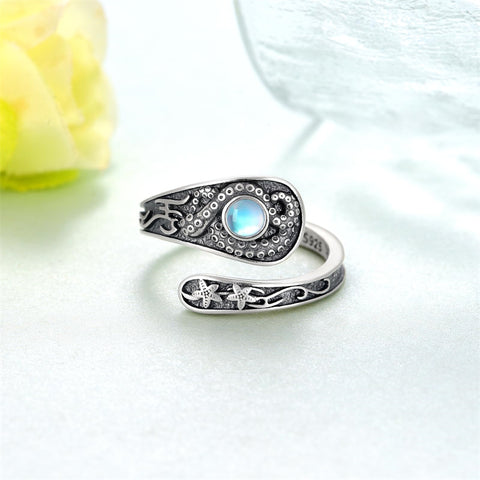 Sterling Silver Adjustable Dragon Moth Octopus Shark Stingray Sea Turtle Spoon Ring