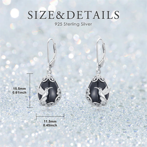 Sterling Silver Filigree Black Onyx  Bee Hummingbird Leverback Earrings