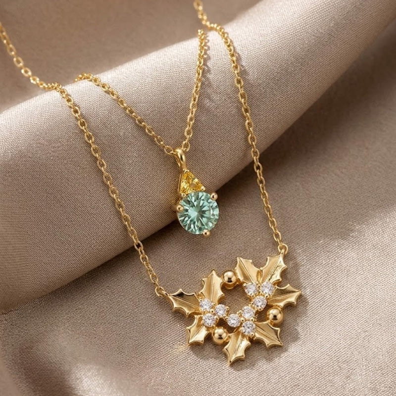 14K Gold Birthstone Birth Flower  Pendant Necklace Birthday Jewelry Gifts for Women