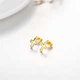 18K Solid Gold Cross Earrings for Women, Yellow Gold Diamond-cut Cross Post Stud Earrings Jewelry for Girls 9mm