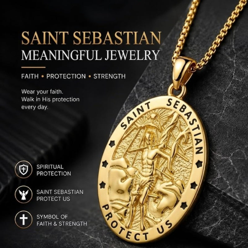 14K Gold Plated Saint Medal Christian  Pendant Necklace for Men